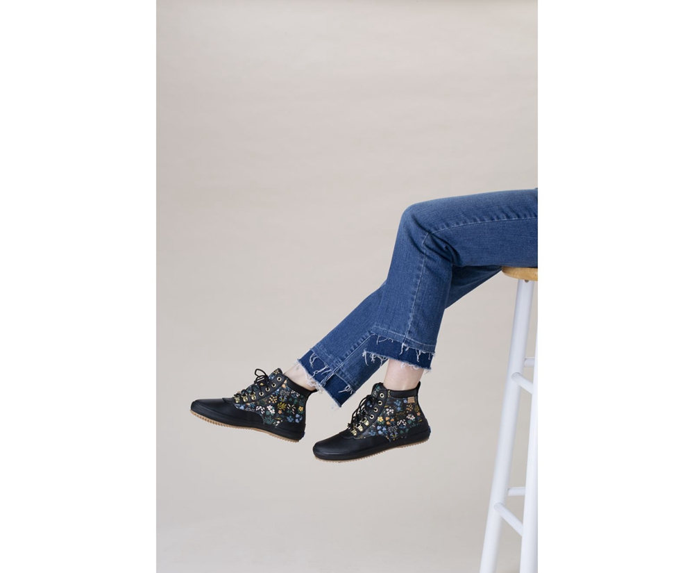 Bottes Keds Femme Noir - Rifle Paper Co. Scout Water-Resistant Toile Wildflower - 831-XHFACK